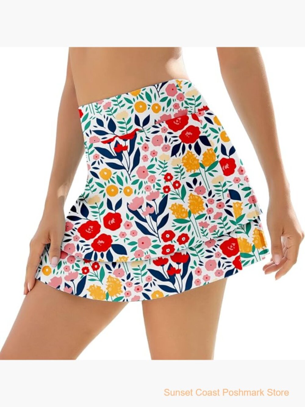 High Waist Swim Skirt with Built-in Shorts and Pockets